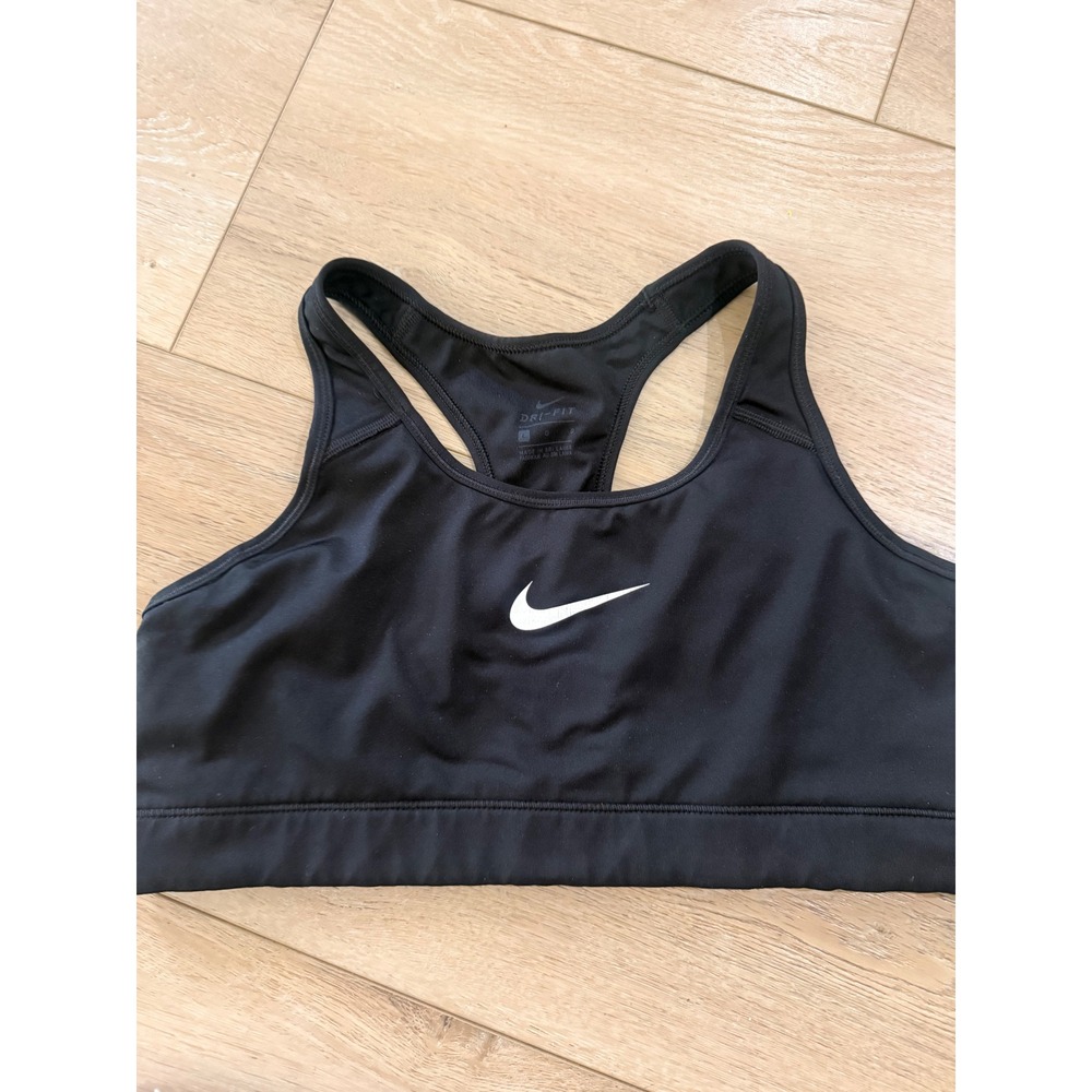 Nike Sports Bra Women Large Black Excellent Dri-FIT Racerback Swoosh Logo 291